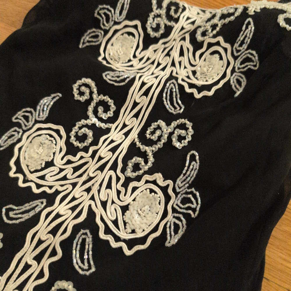 Vintage Lotus Black Beaded 100% Silk Dress - Size S